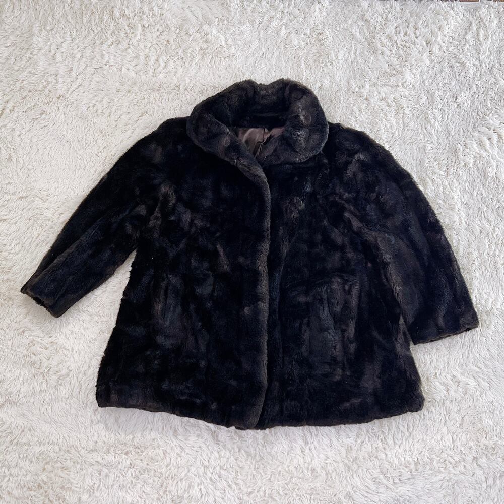 Vintage 60s Grandella Styled by Sportowne Brown Faux Fur Coat Size 14 Large XL